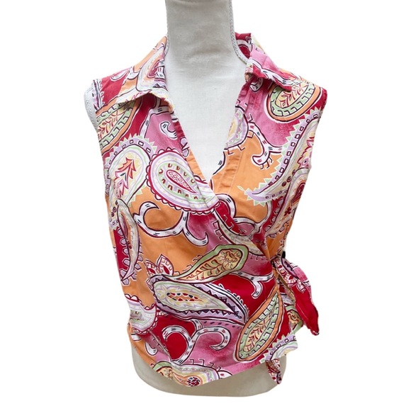 Talbots Tops - Talbots Top Blouse Sleeveless Side Tie Vibrant Paisley Print Collared